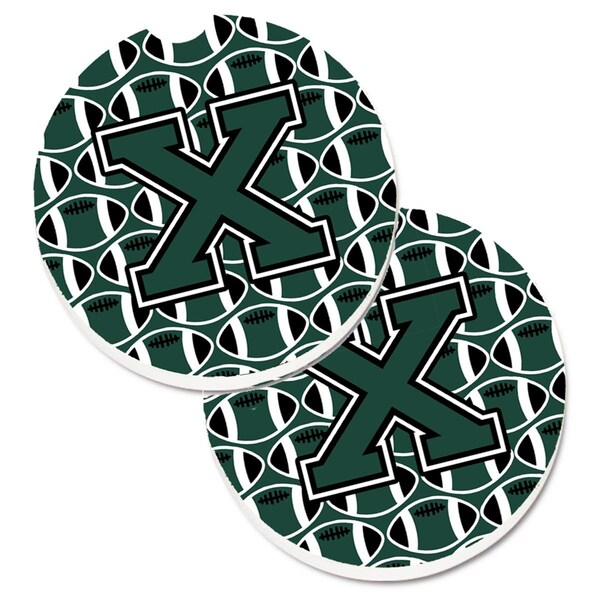Carolines Treasures Letter x Football Green and White Cup Holder Car Coaster, PK2 CJ1071-XCARC - main